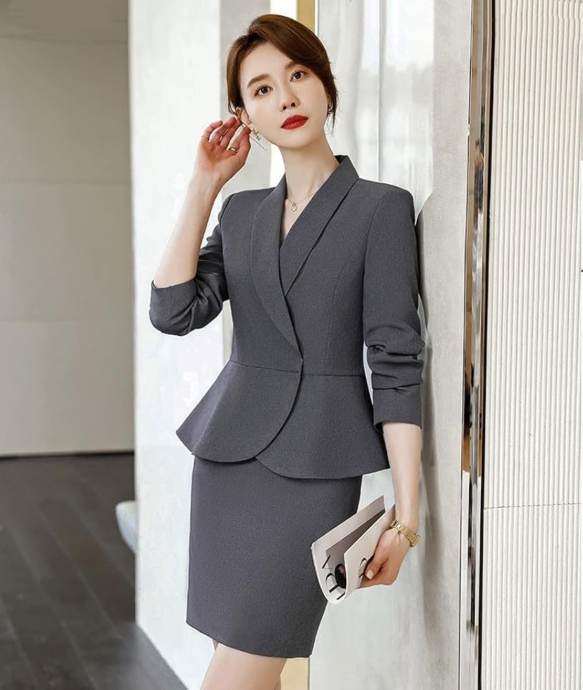 THE SUIT COMPANY she スカートスーツ　チェック　グレー 美品 THE SUIT COMPANY she スーツカンパニー シー TERMOLITE